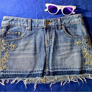 X2 Embroidered Denim Mini Skirt